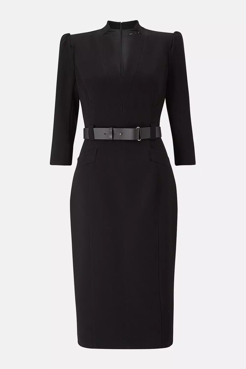 Compact Stretch Belted Forever Belted Pencil Midi Dress