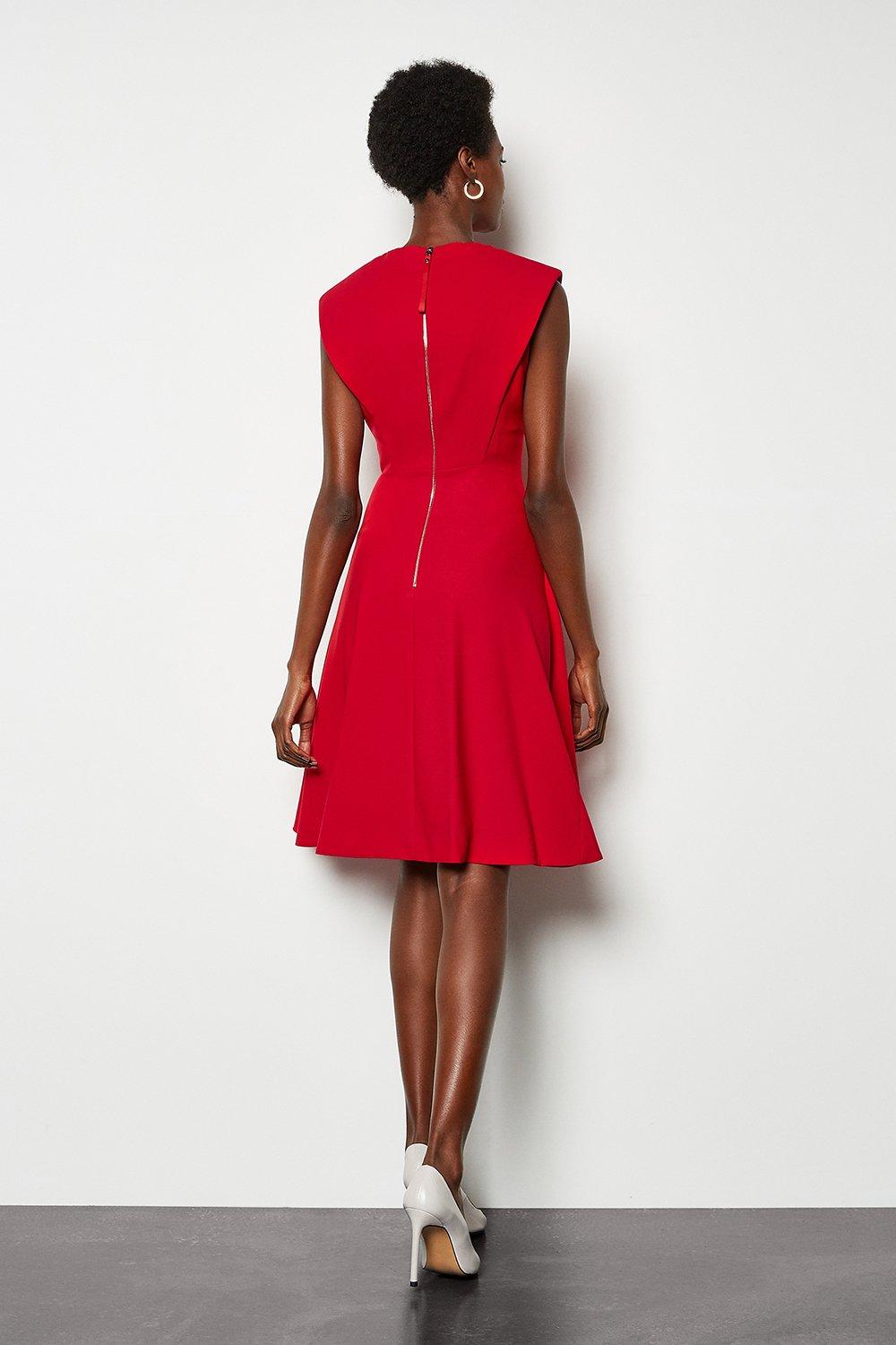 red tailored dress
