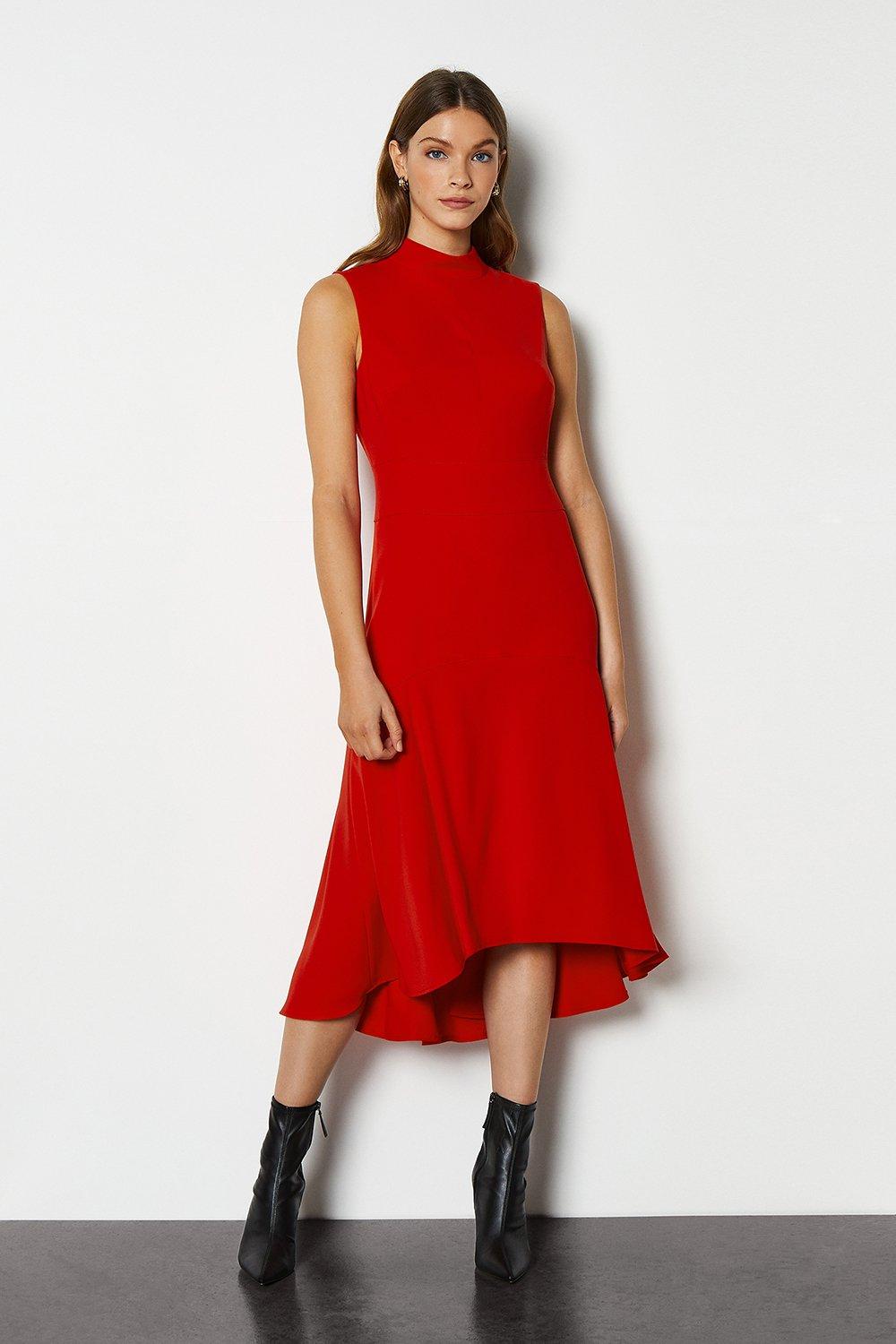 red midi day dress