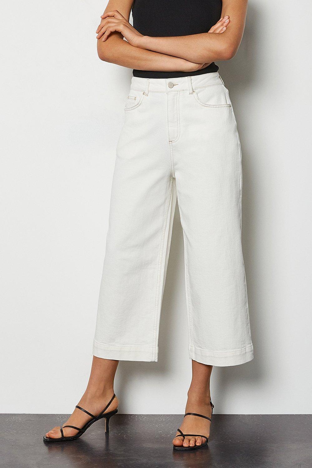 wide leg crop jeans white