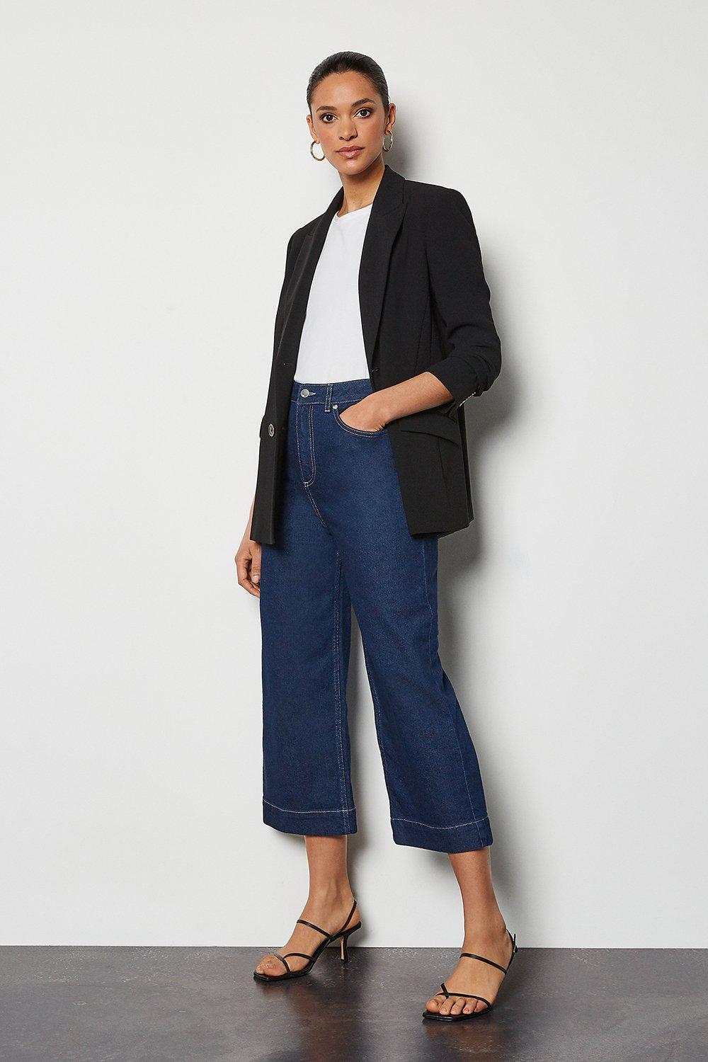dark denim wide leg cropped jeans