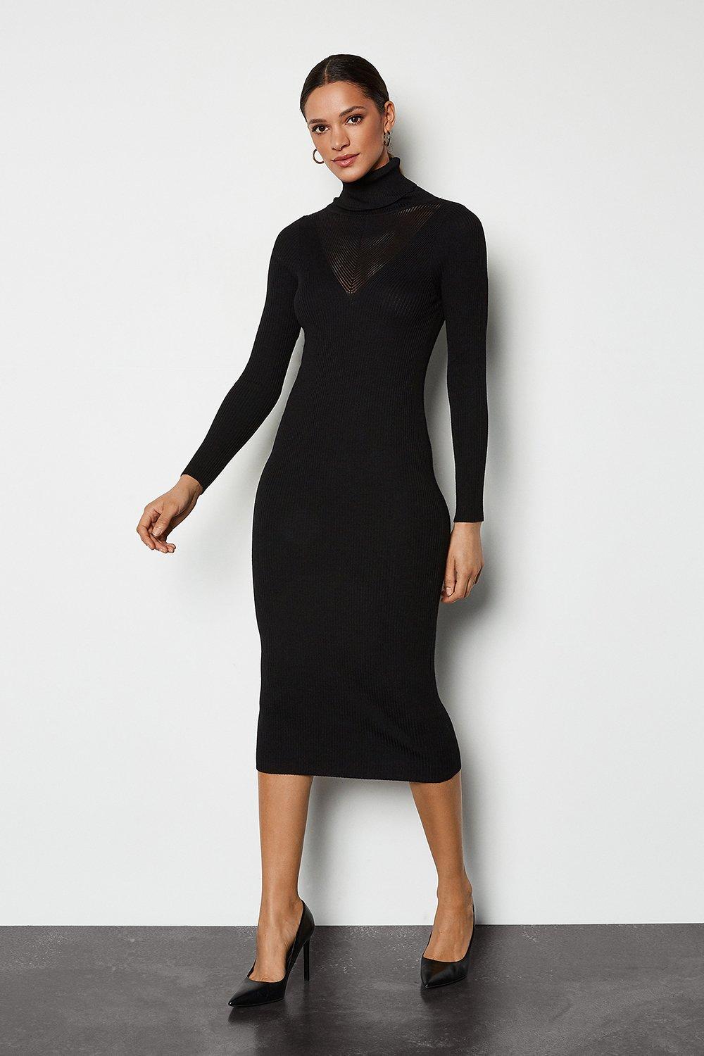 black polo neck bodycon dress