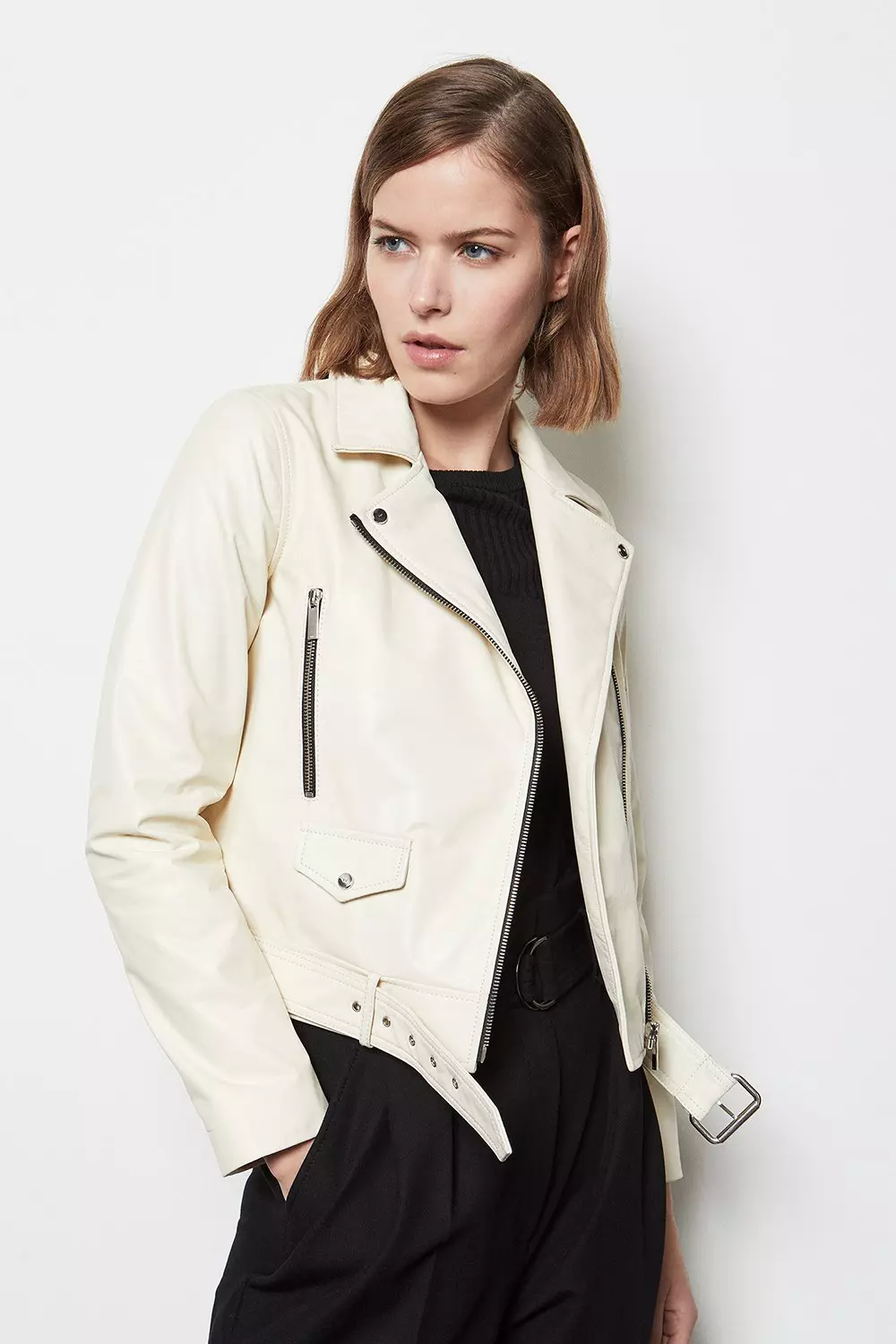 Ivory leather jacket sale