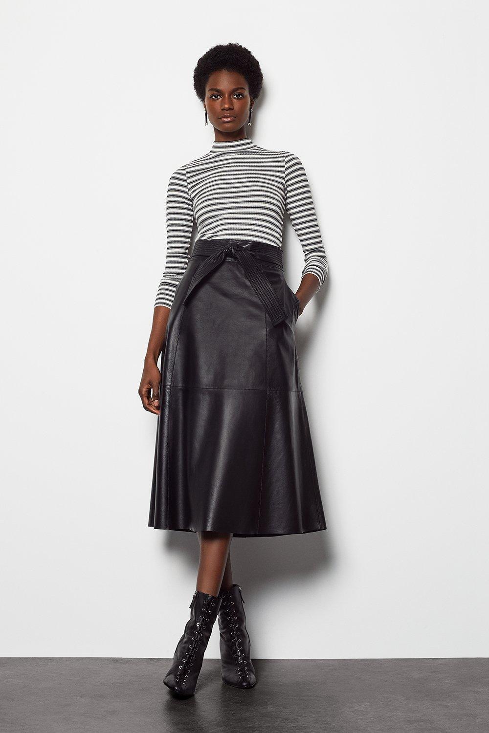 Leather Tie Waist Midi Skirt Karen Millen