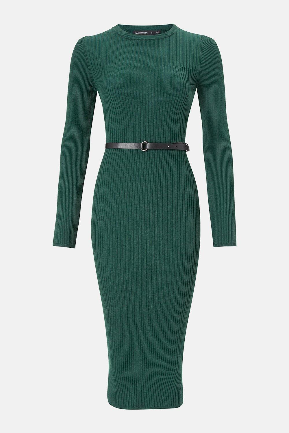 green ribbed midi dress