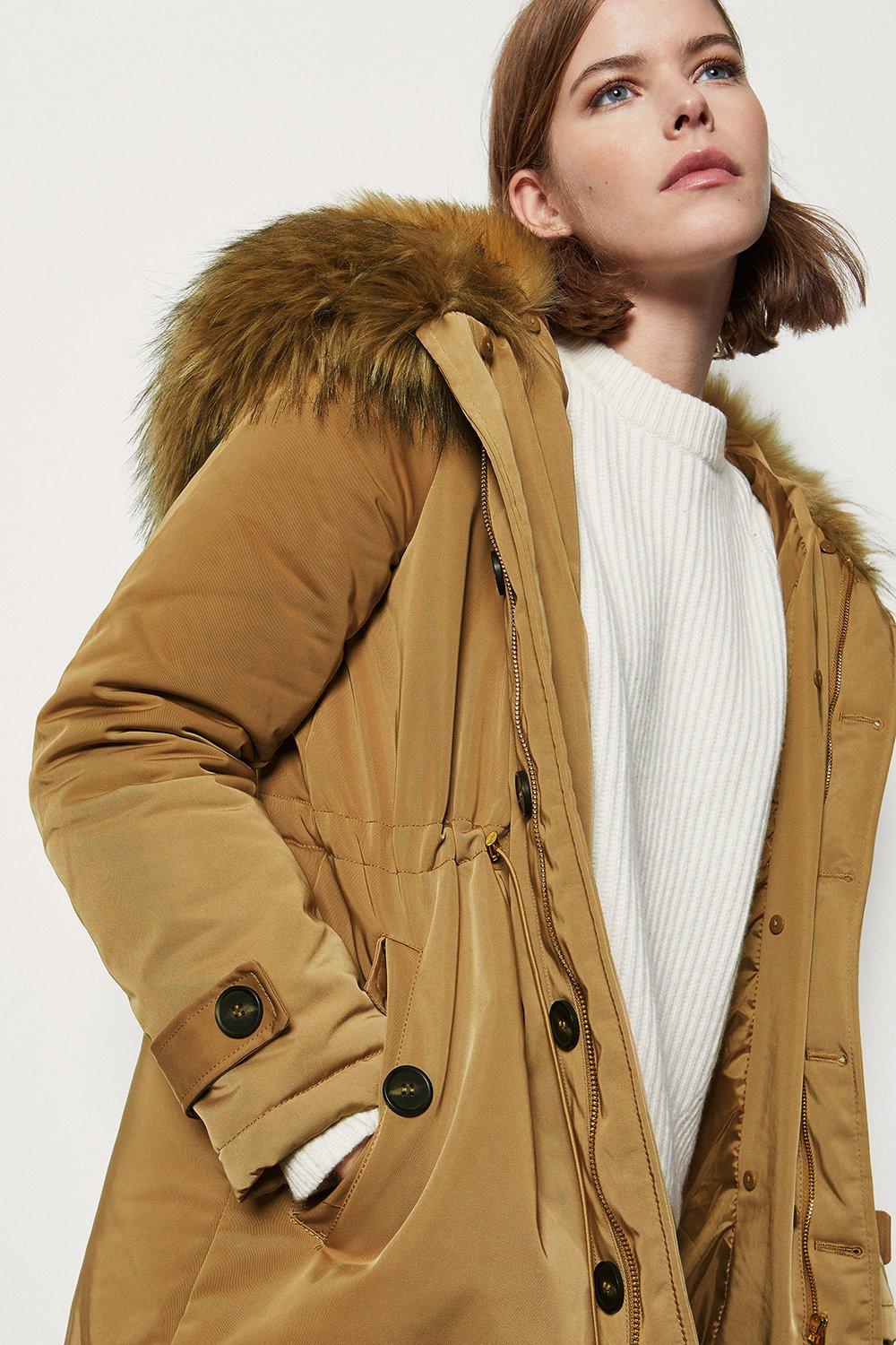 contrast lined faux fur hood parka coat