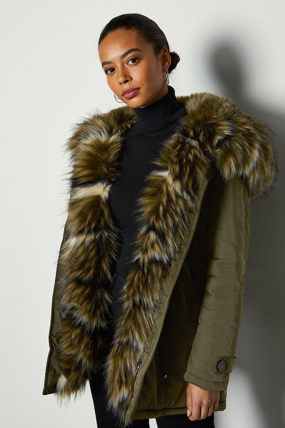 faux fur lined coat