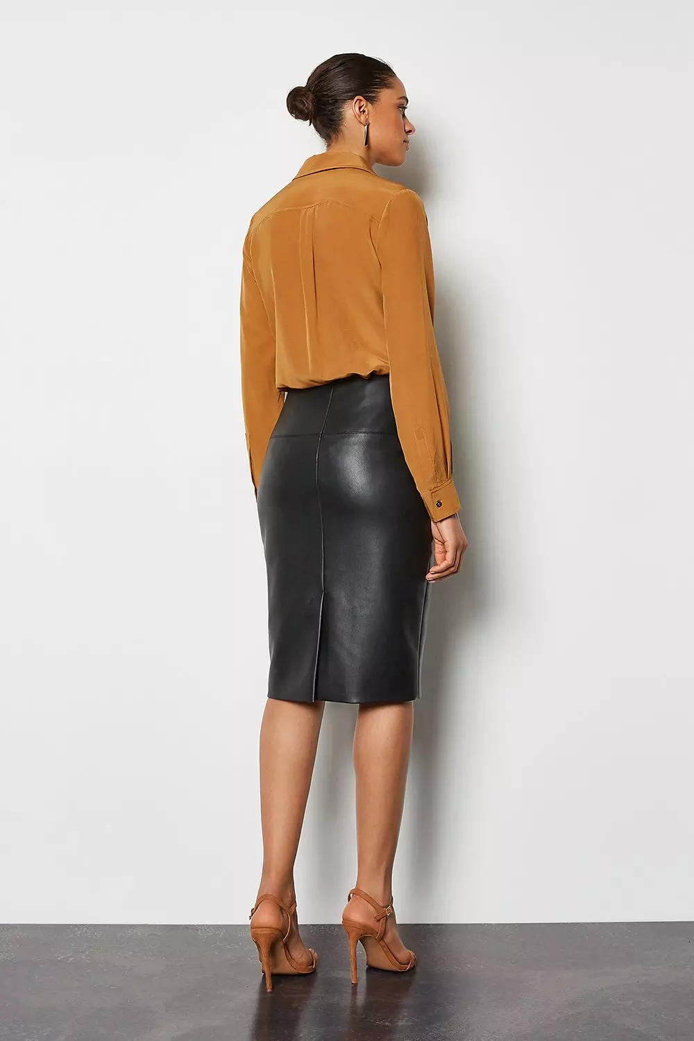 Petite Faux Leather Midi Skirt (Brown) – Petite Dressing