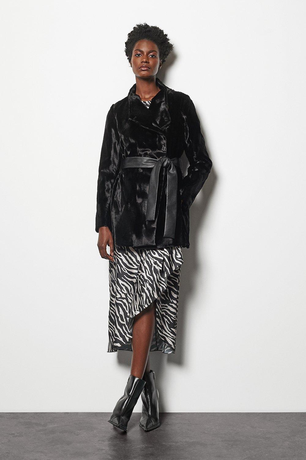 karen millen black fur coat