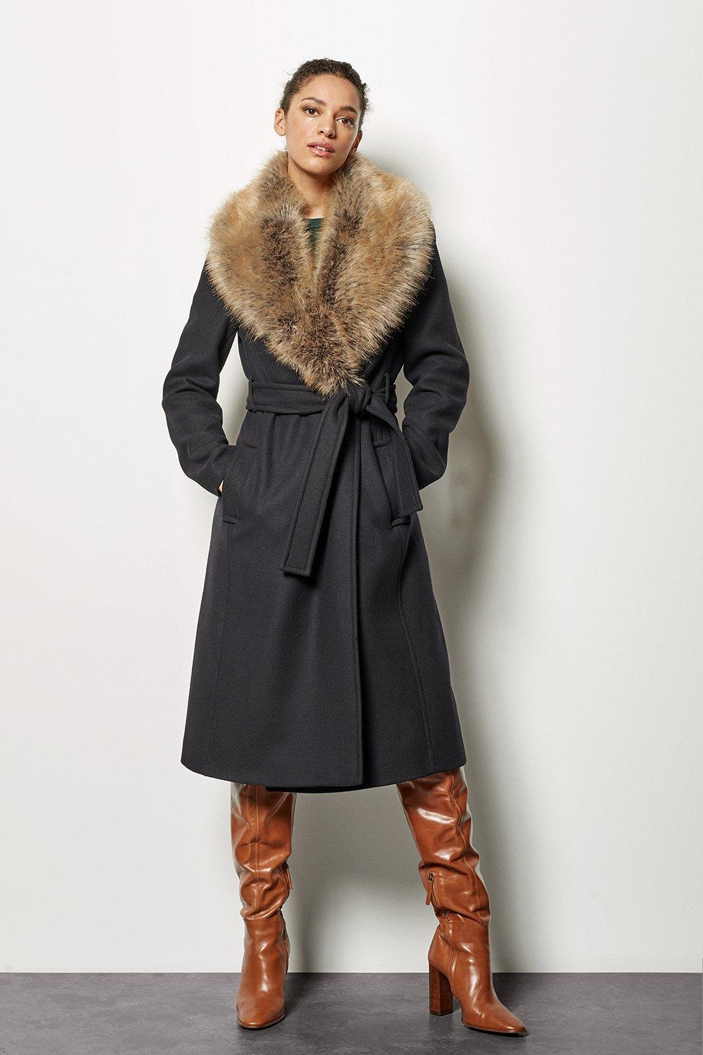 Forever Wrap Coat With Fur Collar Karen Millen
