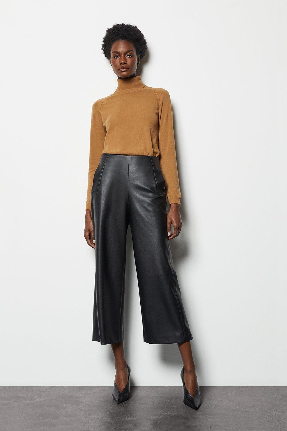 brown leather look trousers