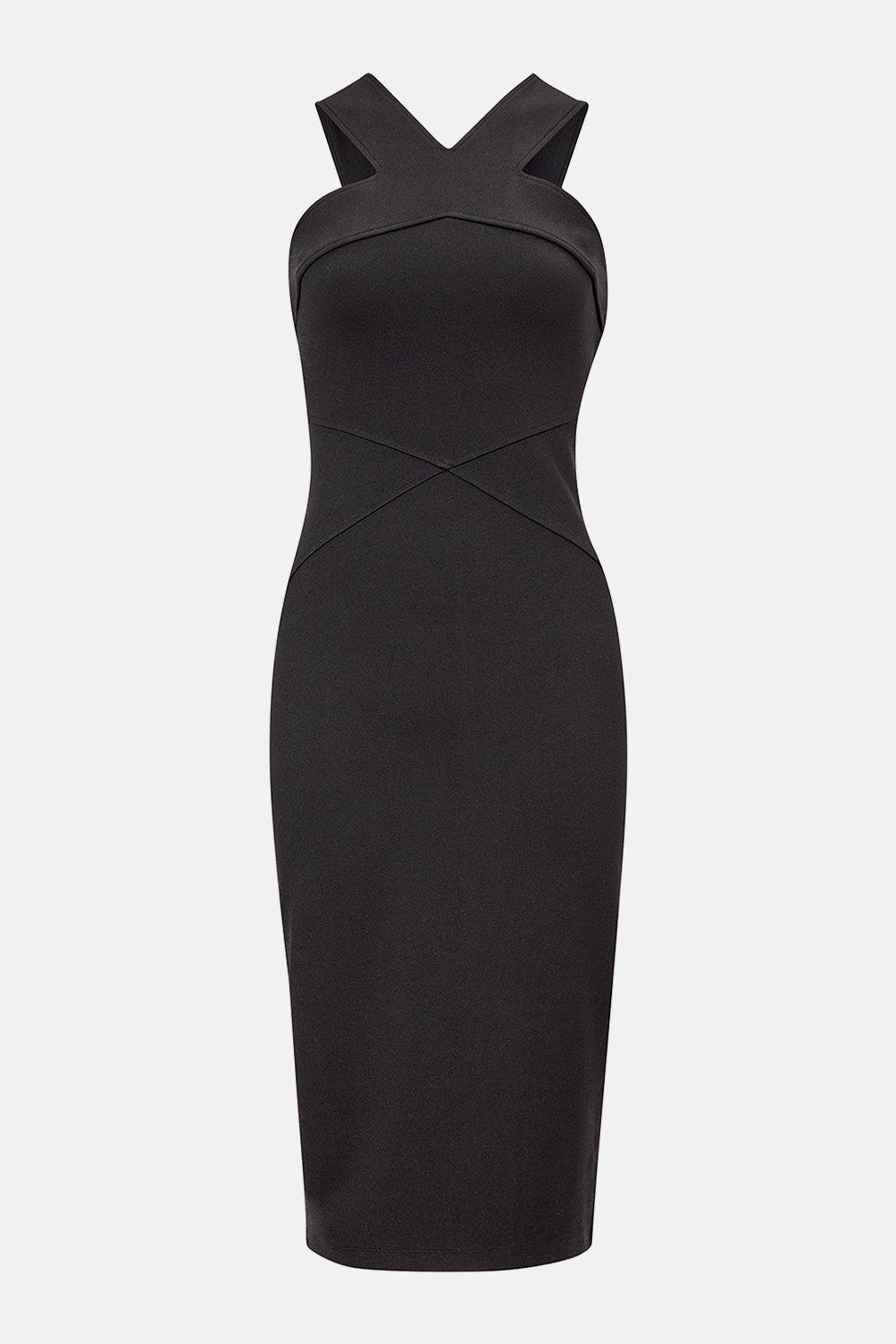 cross neck black dress