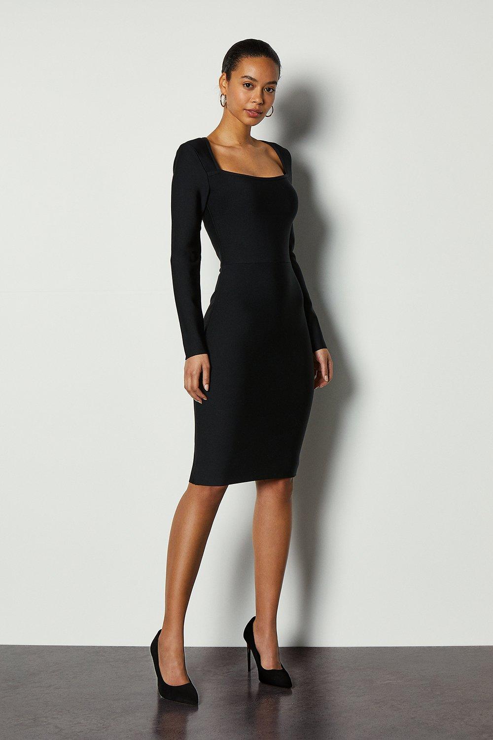 Straight neck midi clearance dress