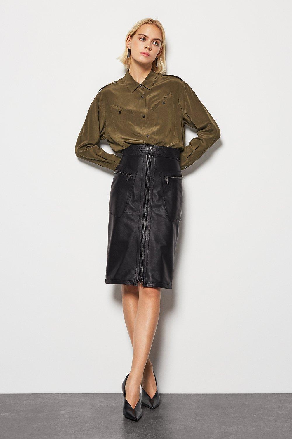 Slant Pocket Leather Skirt | Karen Millen