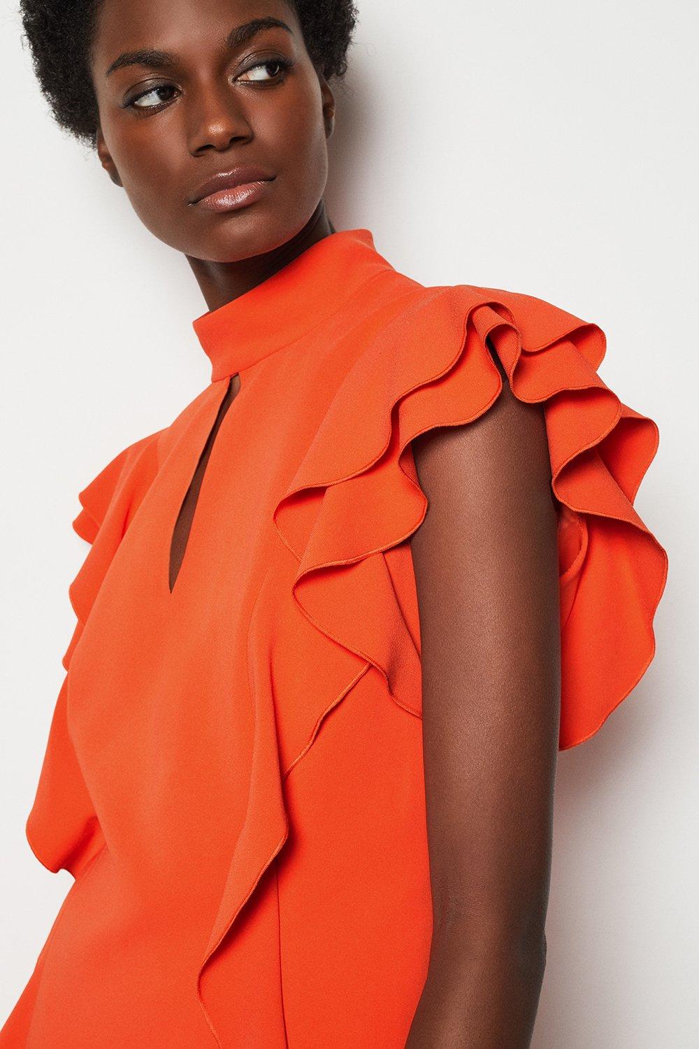 karen millen orange ruffle dress