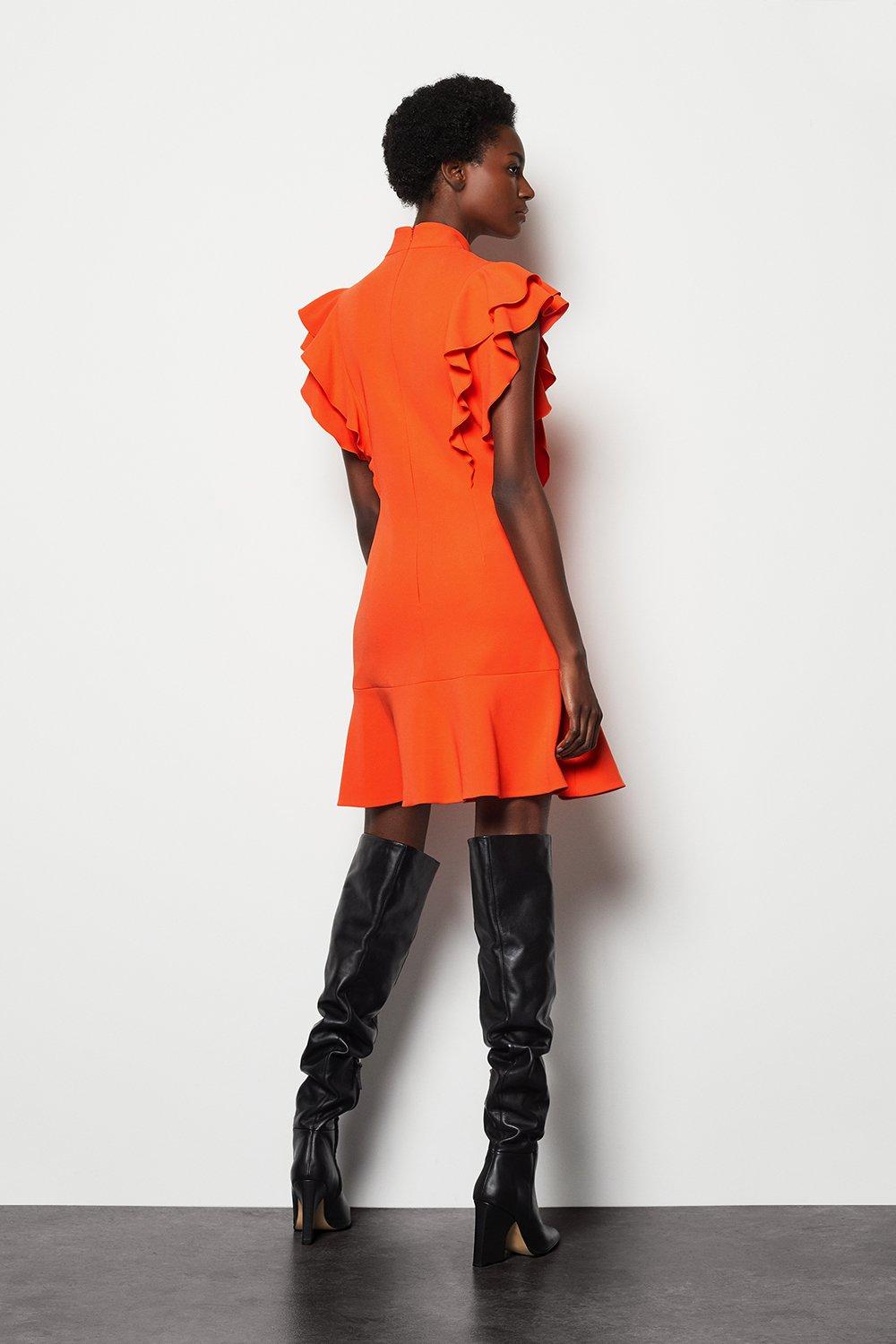 karen millen orange ruffle dress