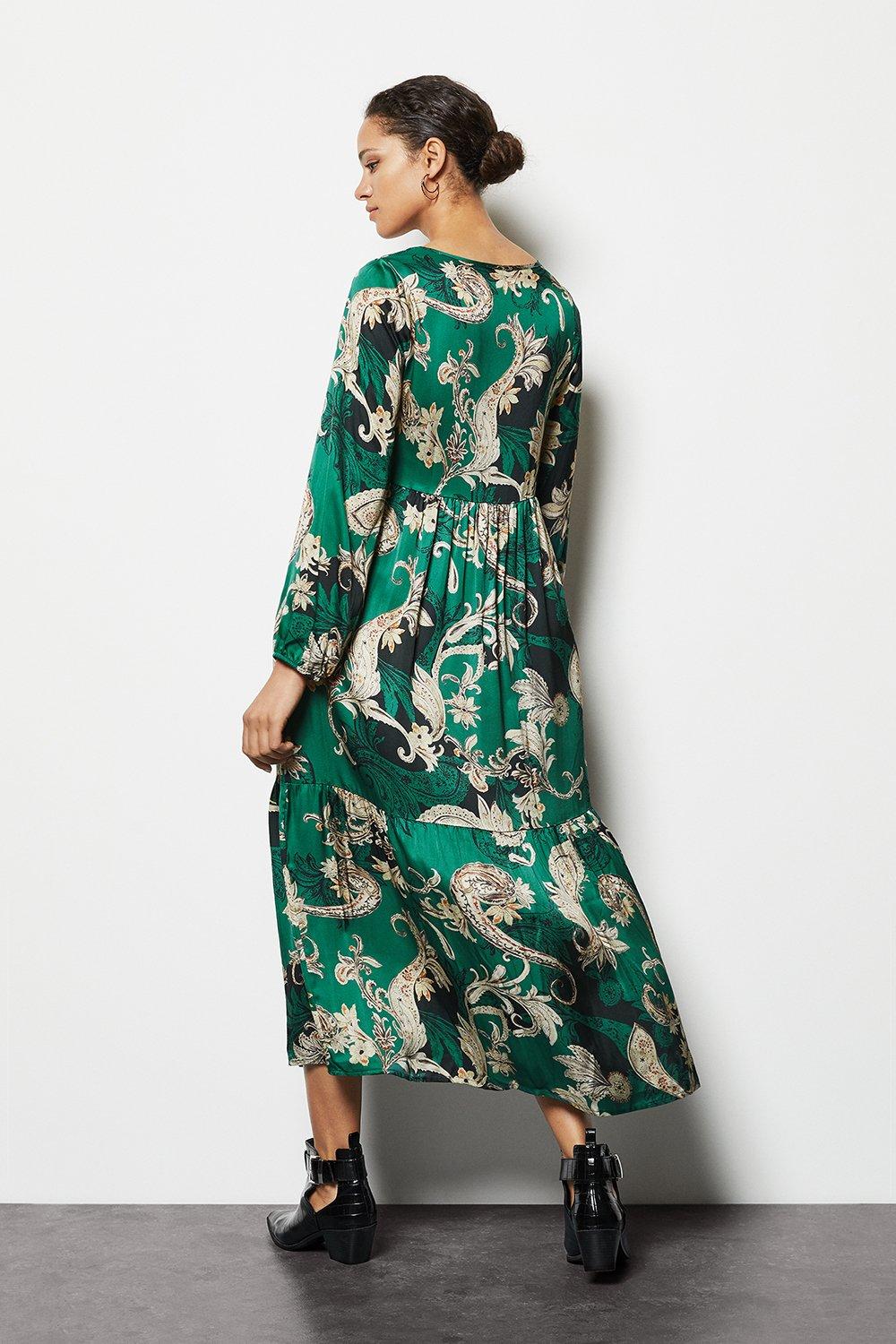green tiered maxi dress