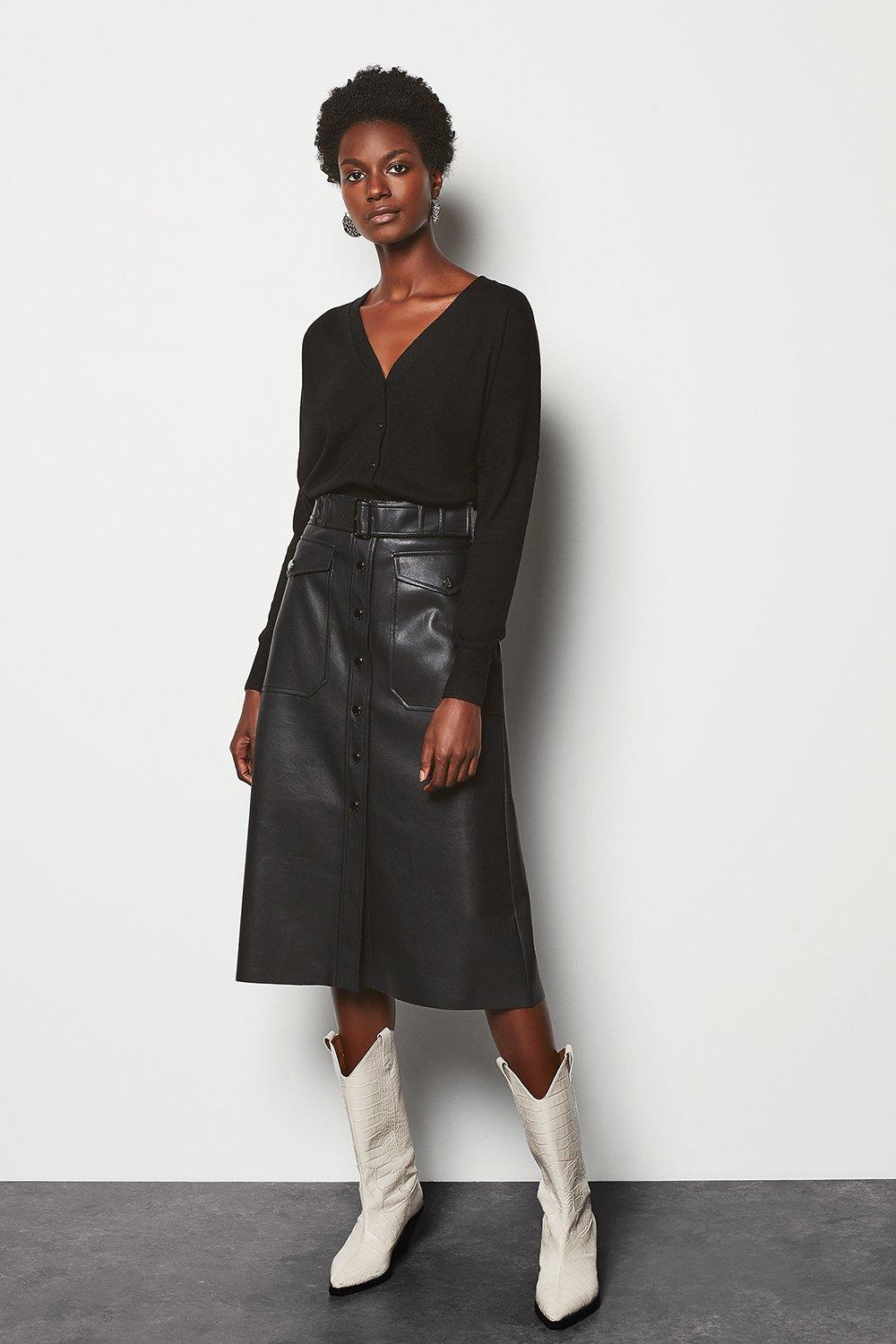 Midi A-Line Faux Leather Skirt | Karen Millen