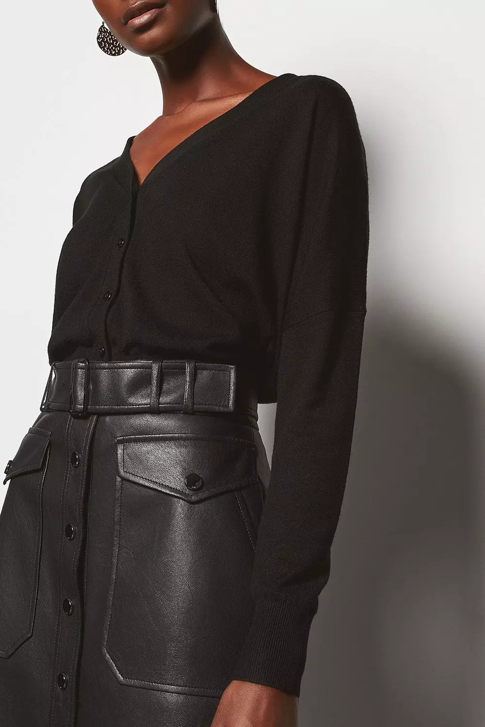 Leather skirt with outlet belt