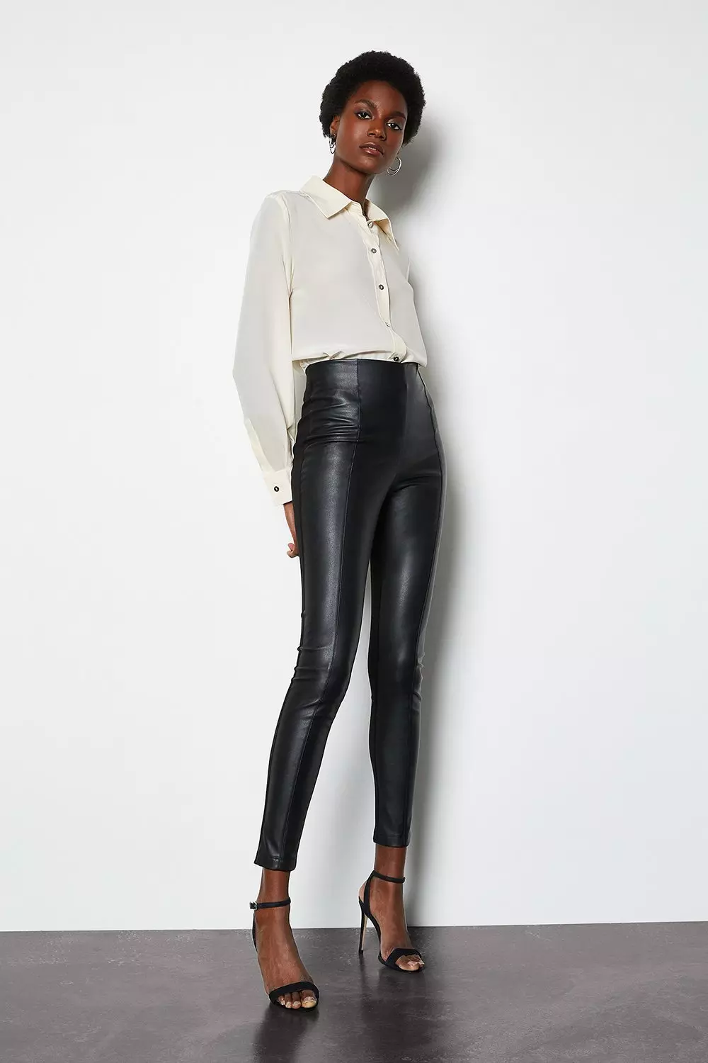 Black faux leather outlet and ponte leggings