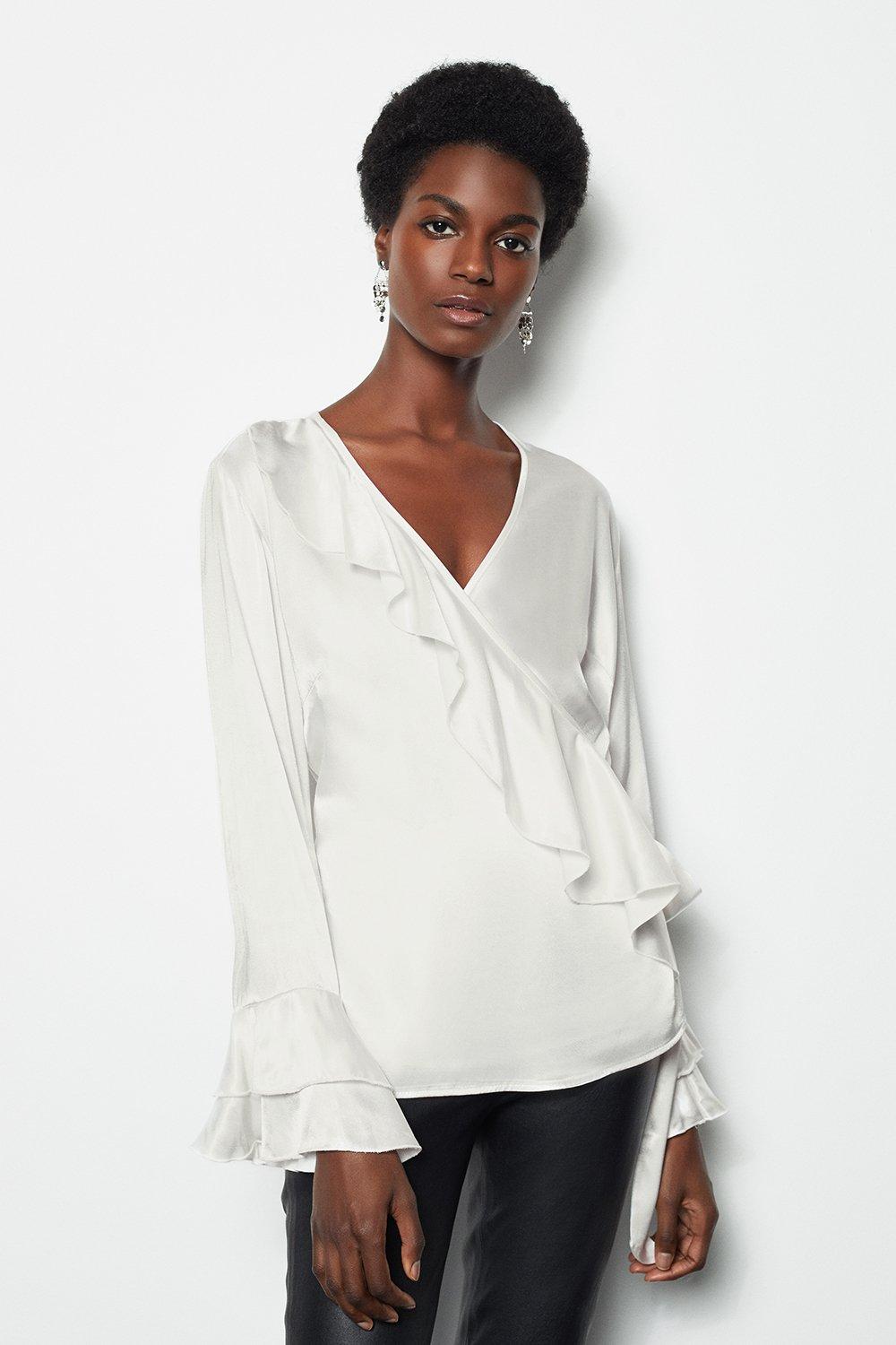 blouse with front ruffles