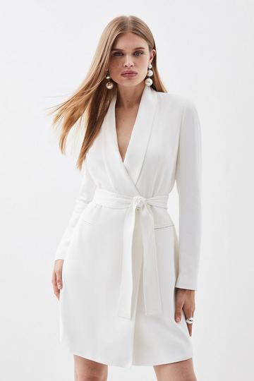 Ivory White Tailored Tuxedo Wrap Mini Dress