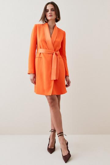Orange Tailored Tuxedo Wrap Mini Dress