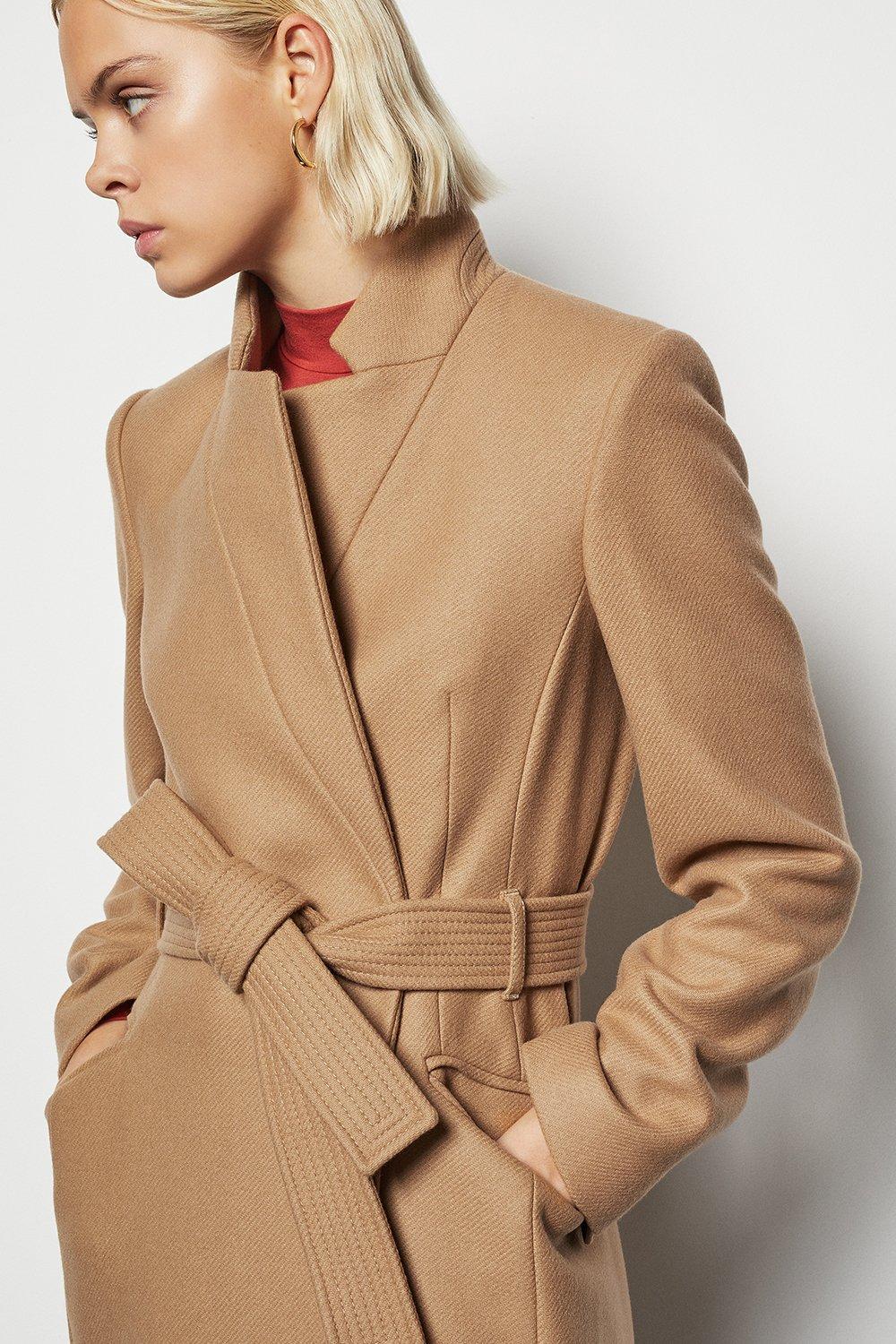 karen millen wool wrap camel coat