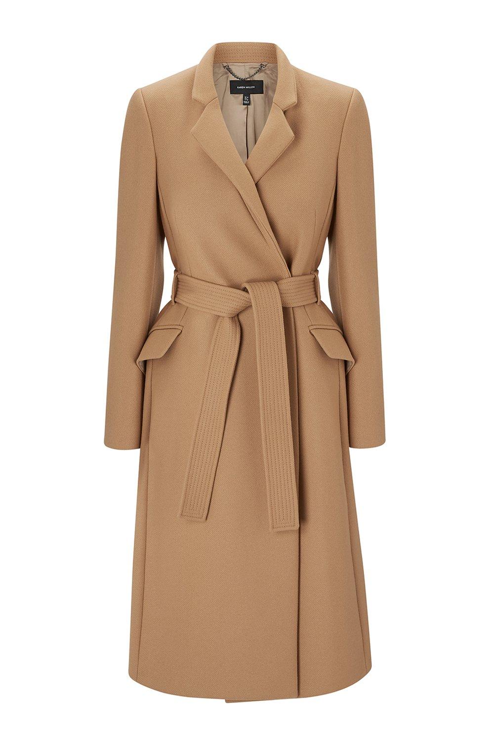 karen millen wool wrap camel coat