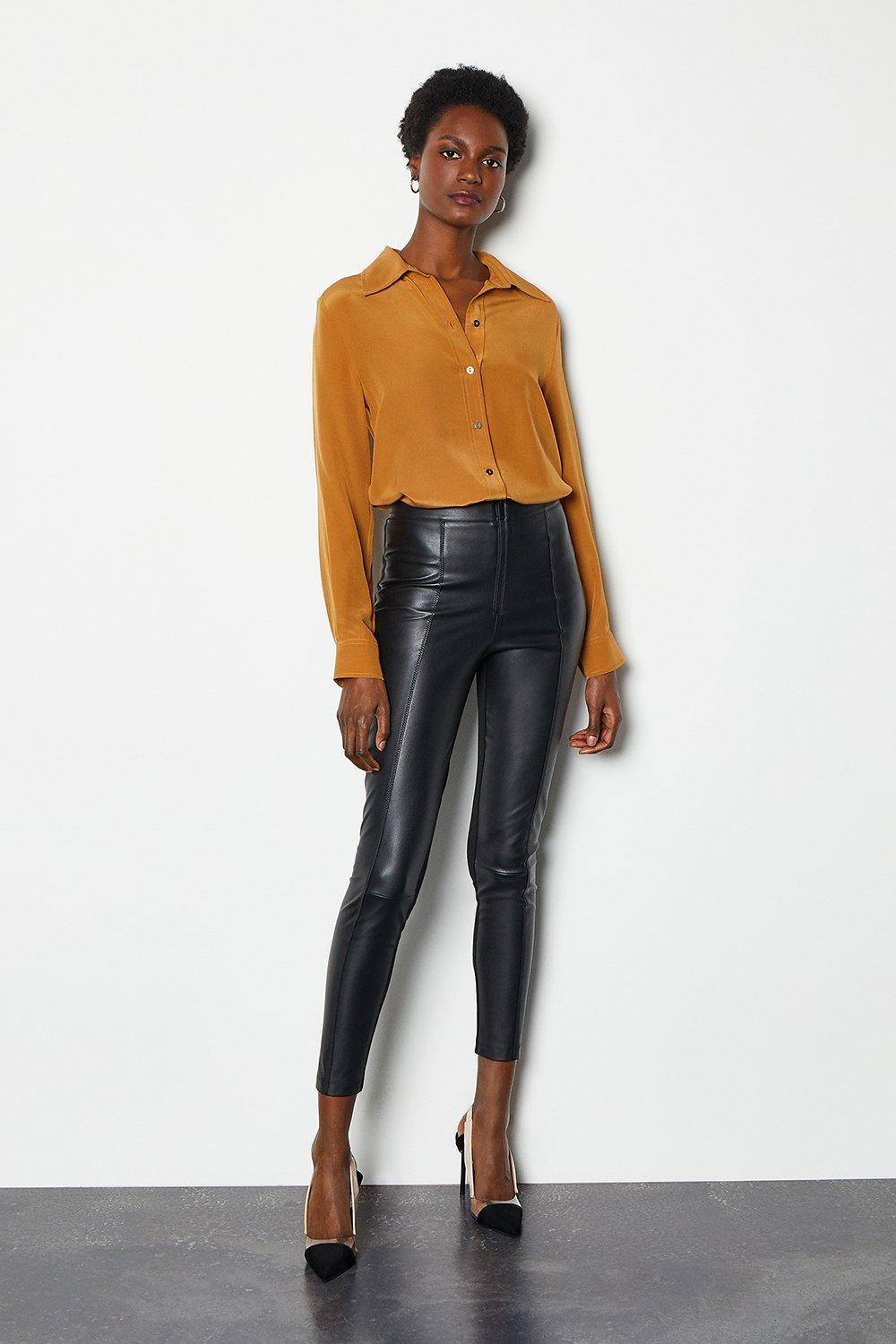 berry leather trousers