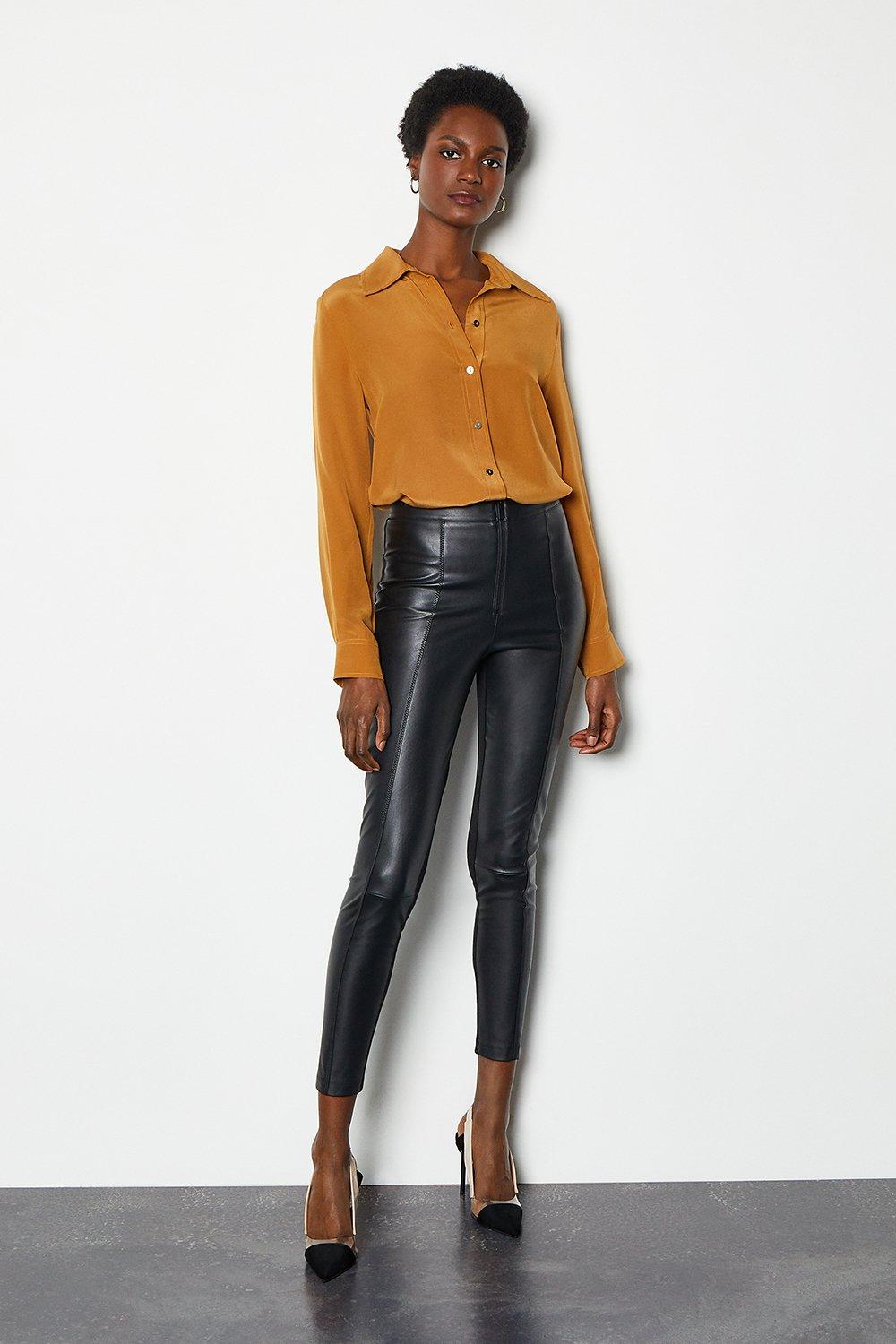 tan leather trousers