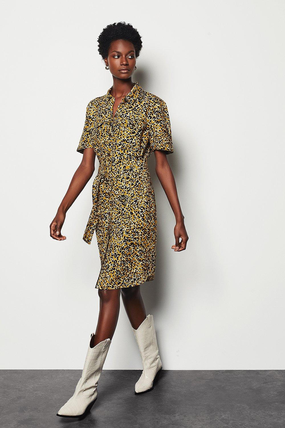 animal midi shirt dress