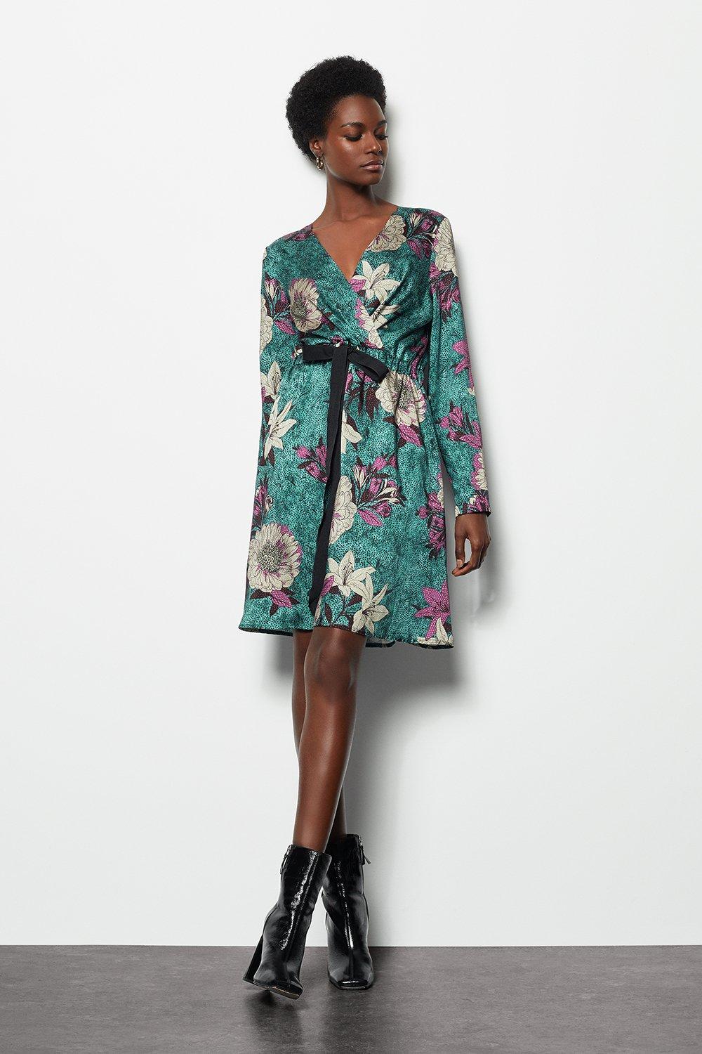 Satin Printed Wrap Dress | Karen Millen