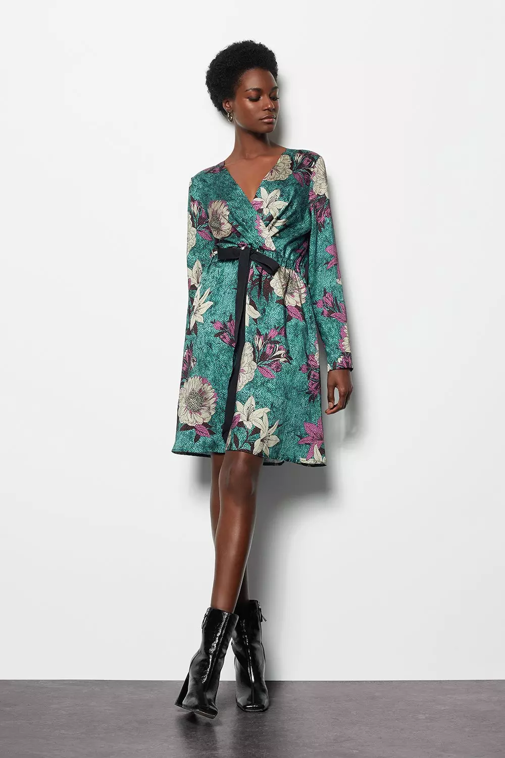 Satin Printed Wrap Dress | Karen Millen