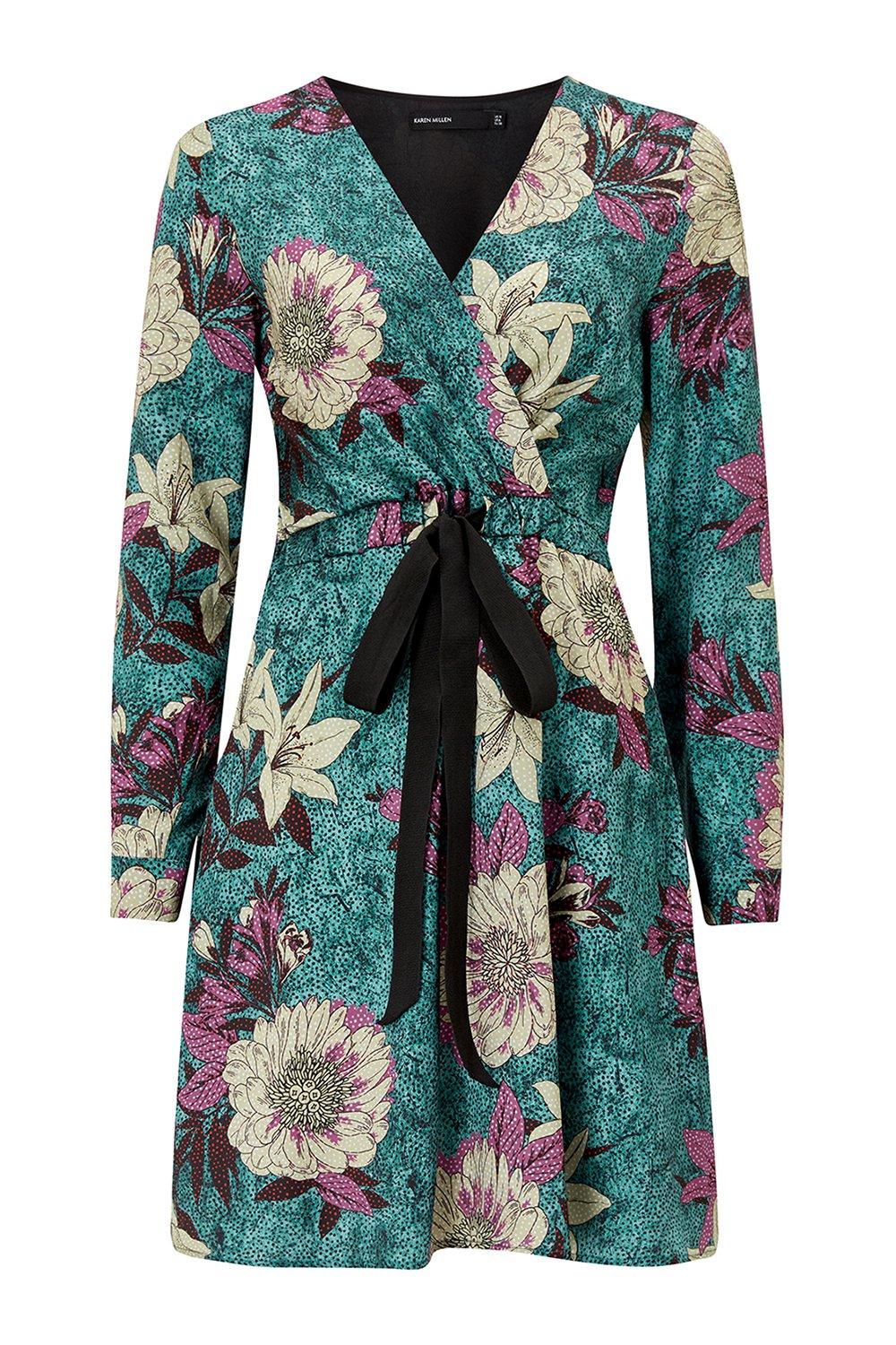 karen millen green silk wrap dress