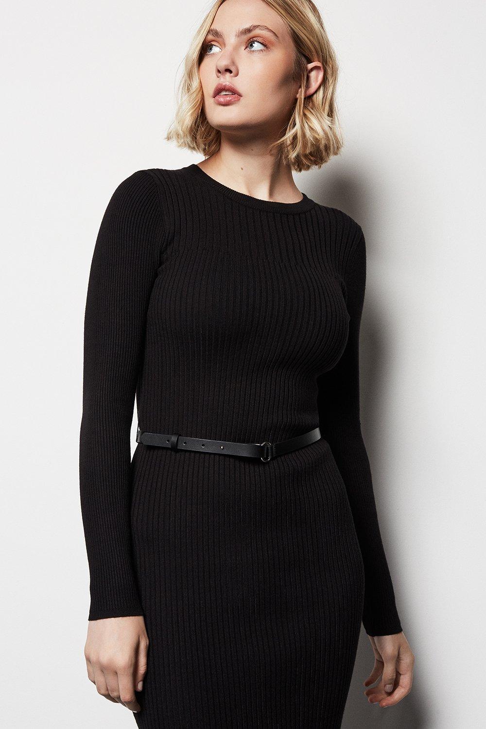 black ribbed knit dress