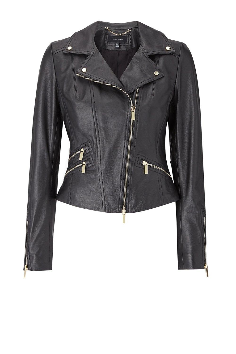 karen millen leather biker jacket black