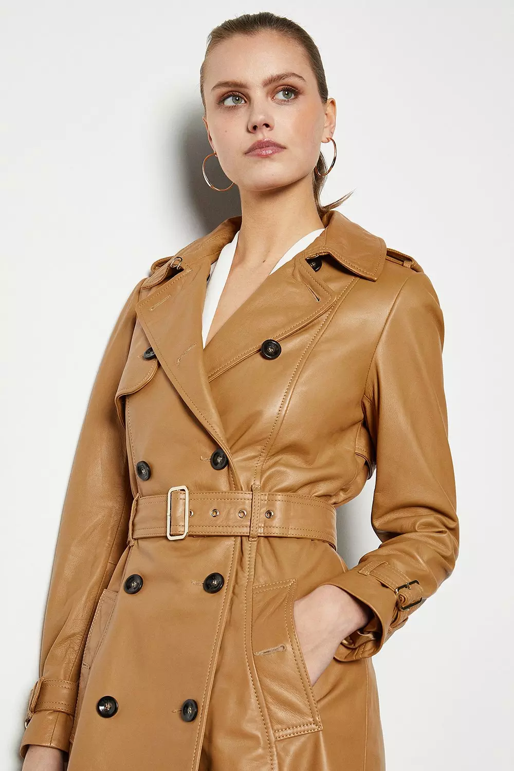 Karen millen tan leather jacket sale