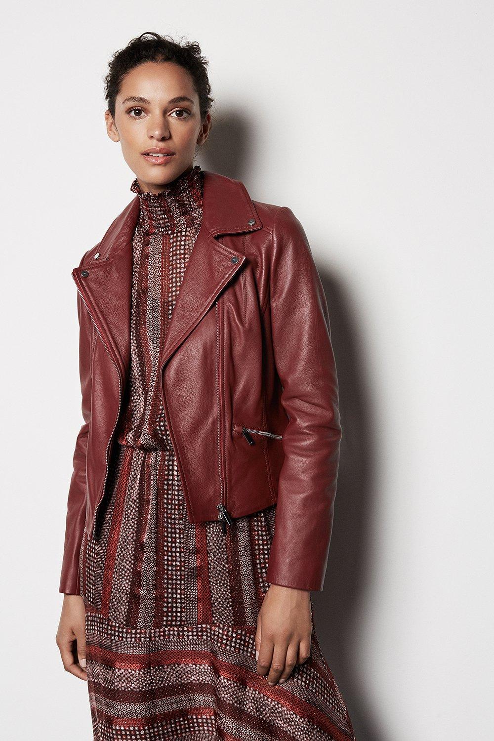 dark red leather jacket