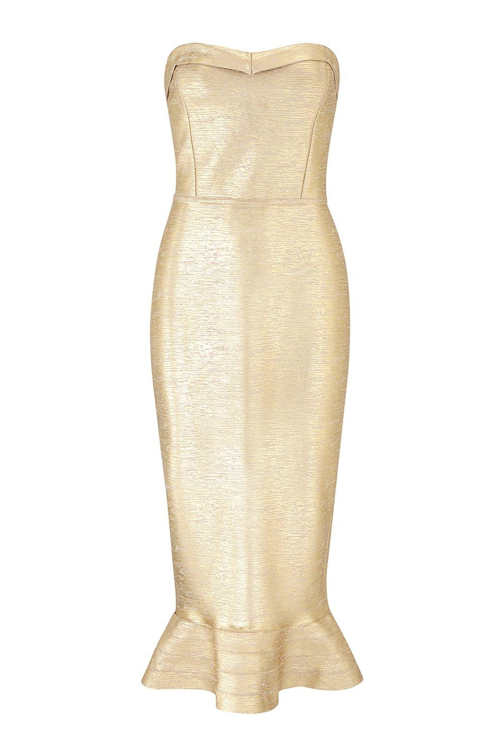 gold metallic midi dress