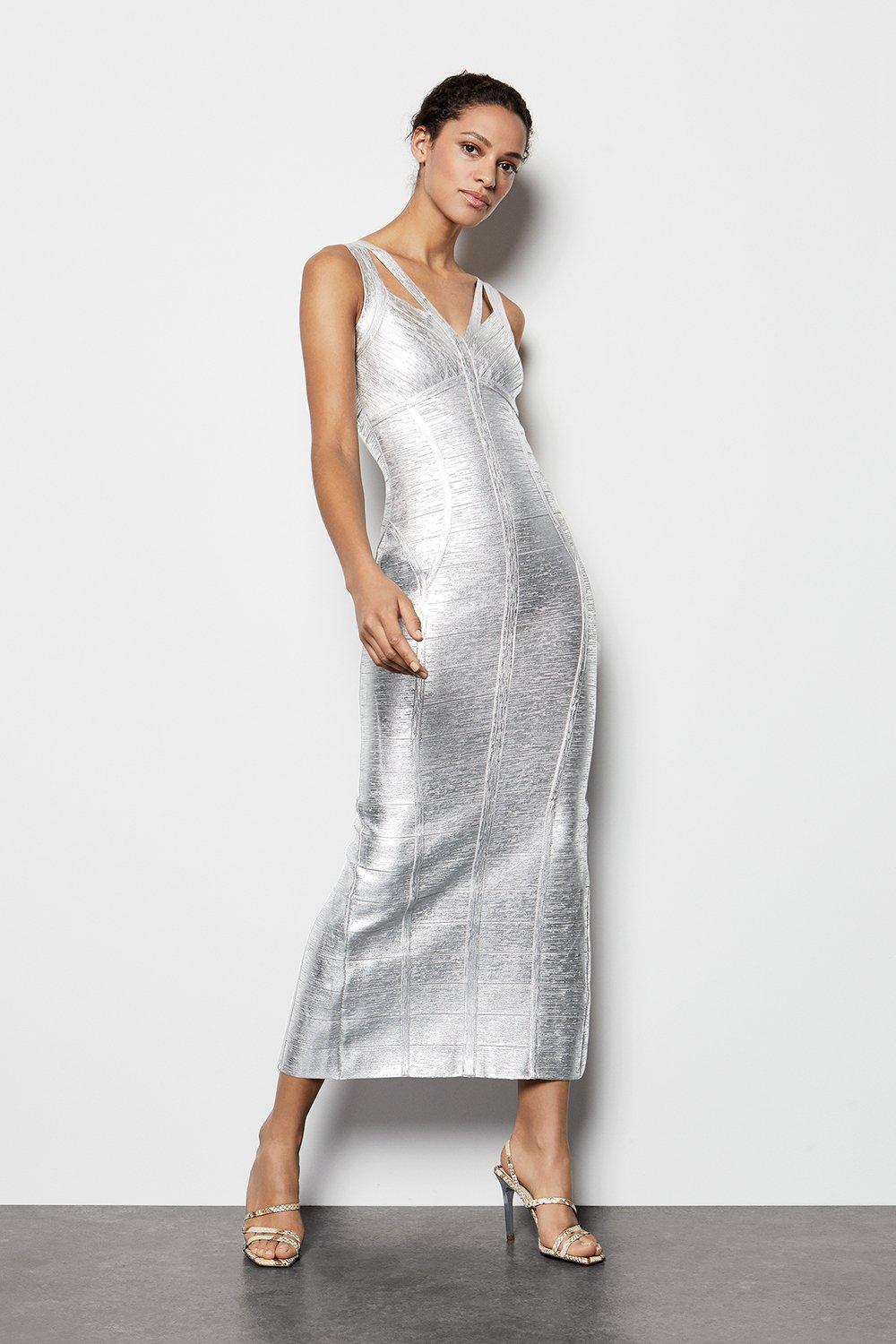 Metallic Silver Maxi Dress | Karen Millen