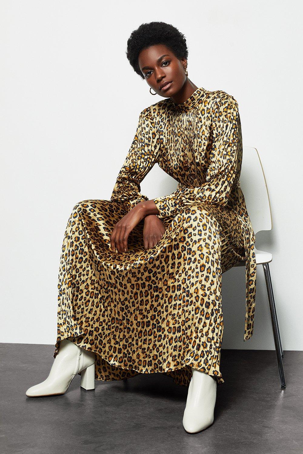 long sleeve leopard midi dress