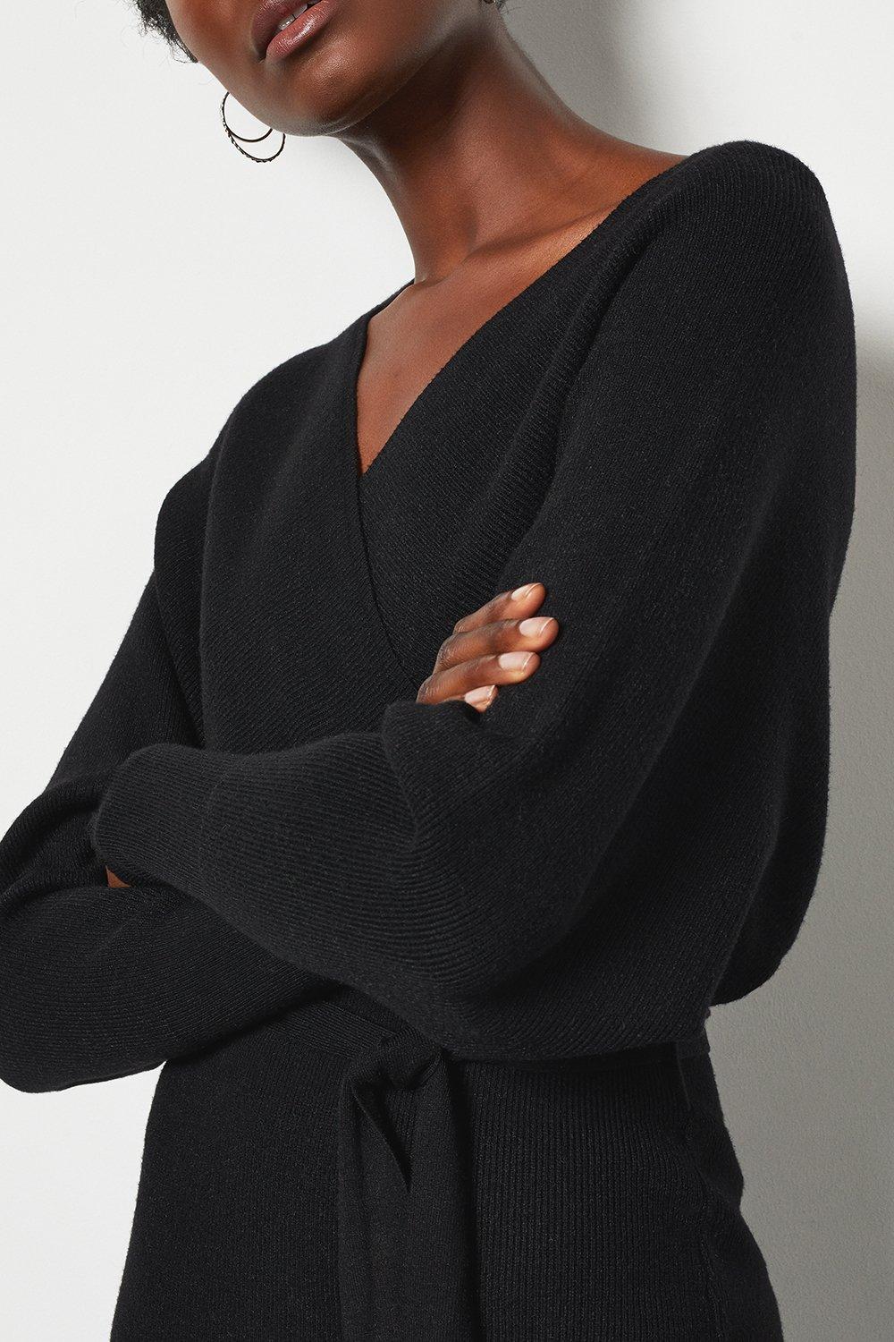 black batwing midi dress