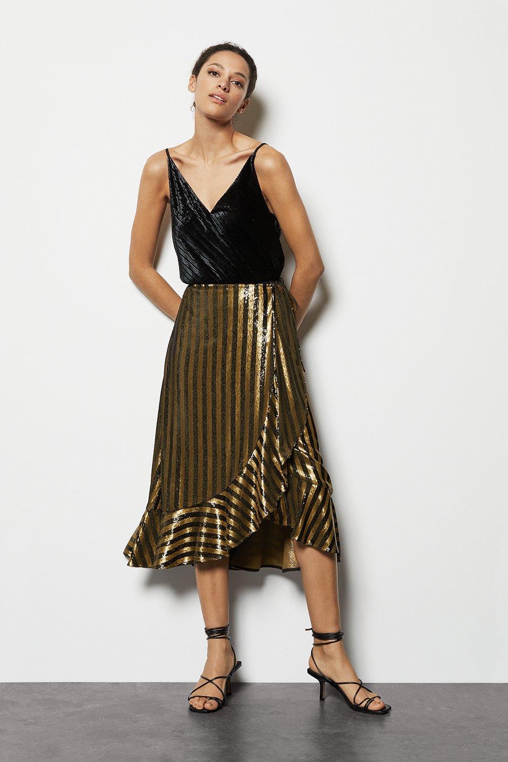 Stripe Sequin Wrap Skirt | Karen Millen