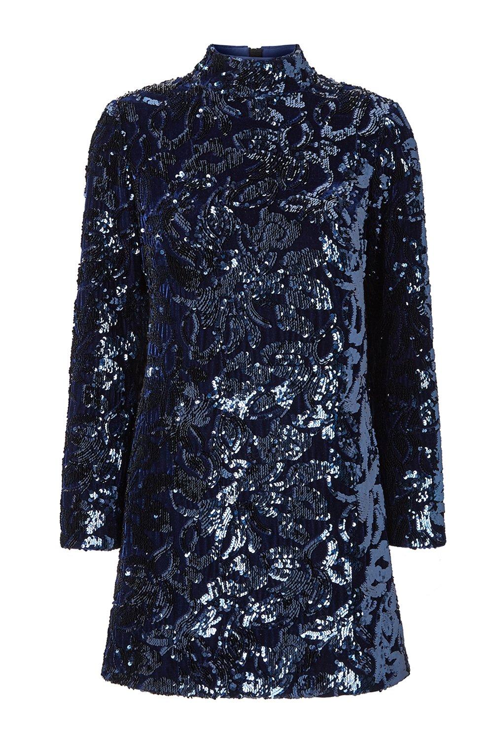 navy sequin dress with sleeves