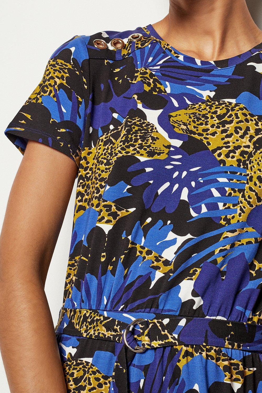 yellow and blue leopard print dress