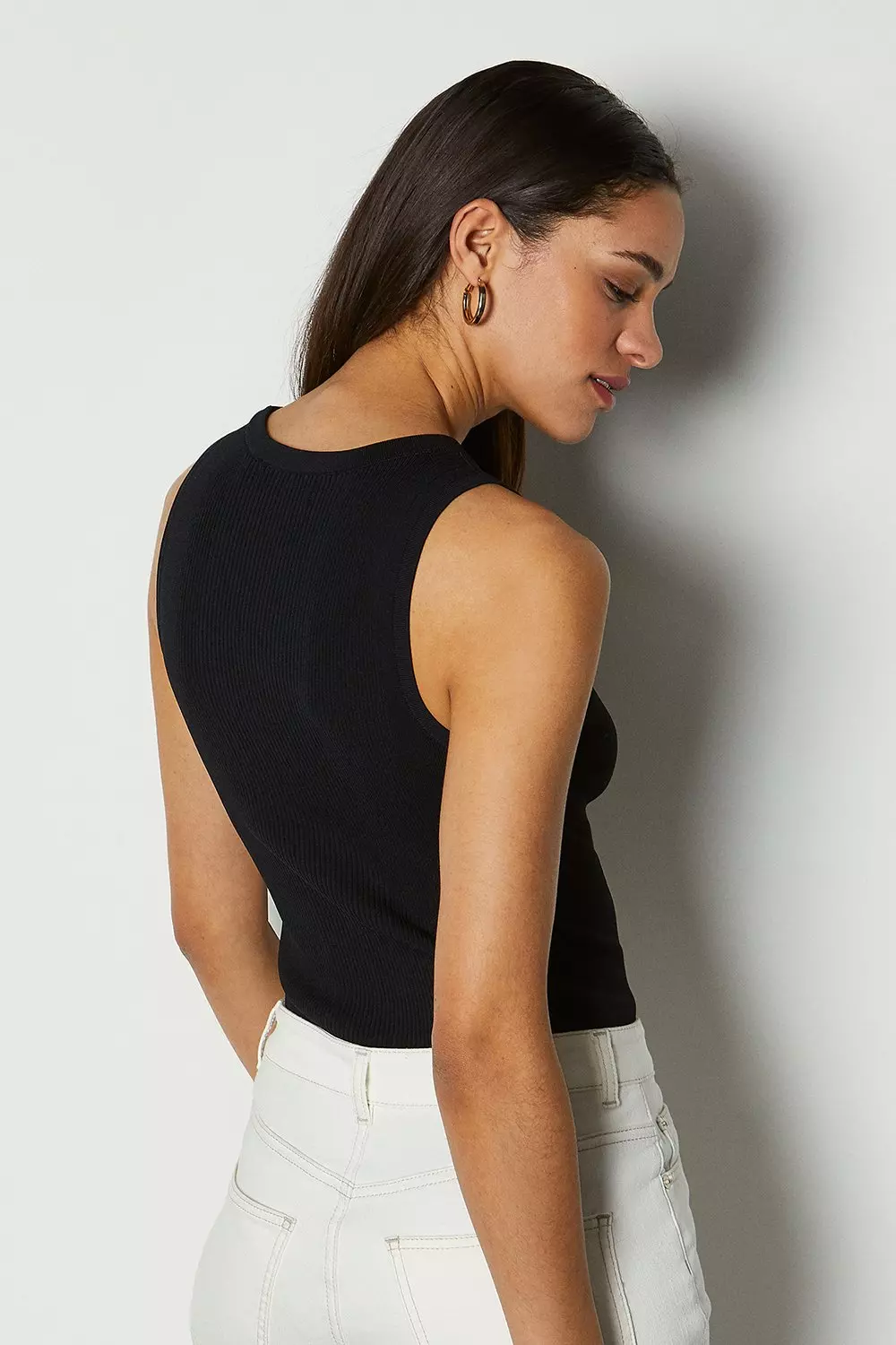 Crew Neck Sleeveless Rib Knit Tank Top