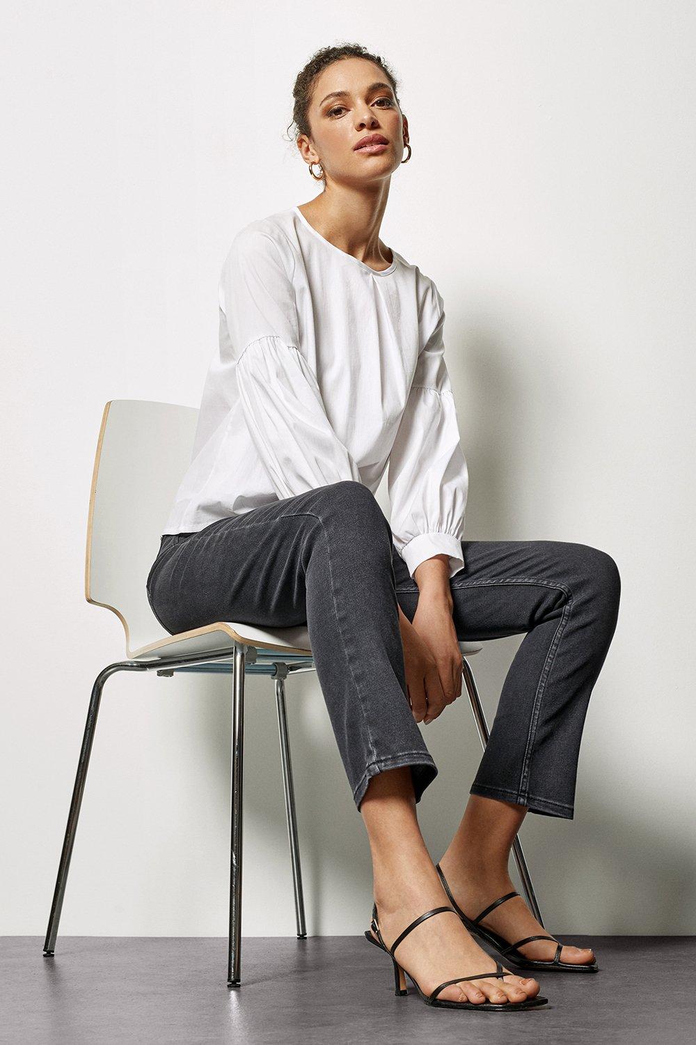 black cropped kick flare jeans