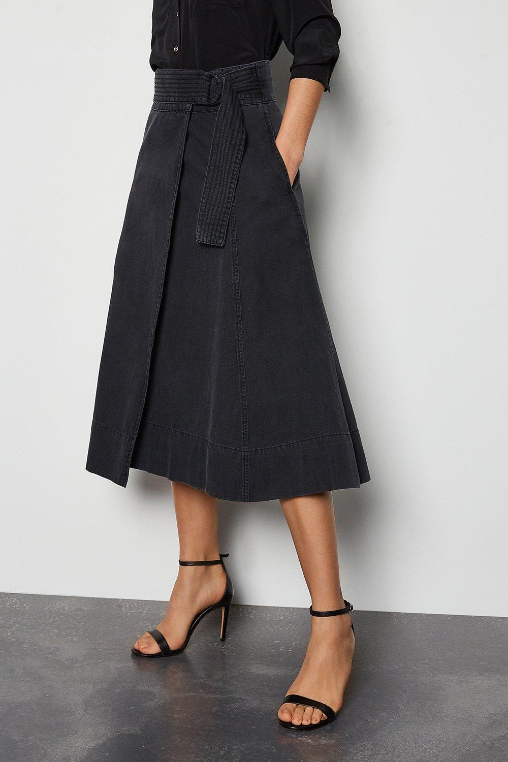 Washed Denim Midi Skirt | Karen Millen