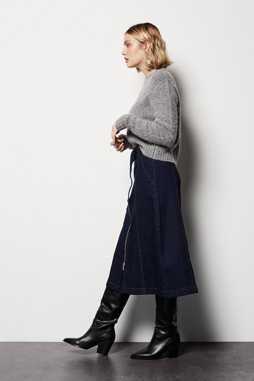 midi denim skirt black